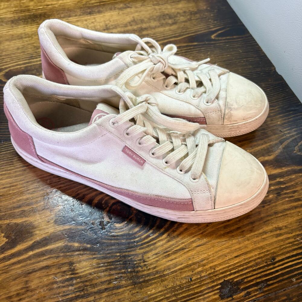 Tory Burch Cream And Pink Sneakers Size 9.5